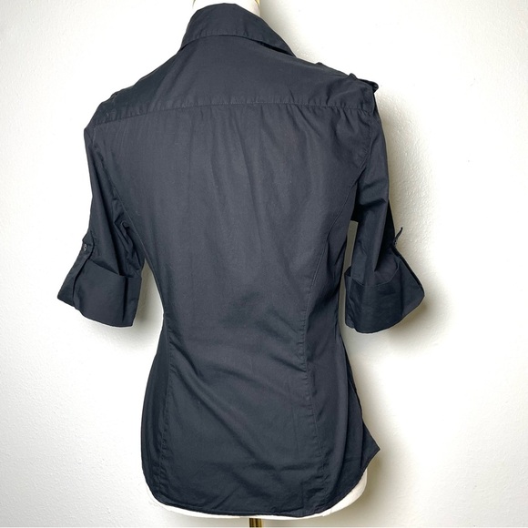 Norma Kamali Contrast Ribbed Button Down Shirt Short Sleeve Black Women's M - Picture 4 of 12